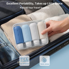 Gemice Travel Bottles displayed with toiletries