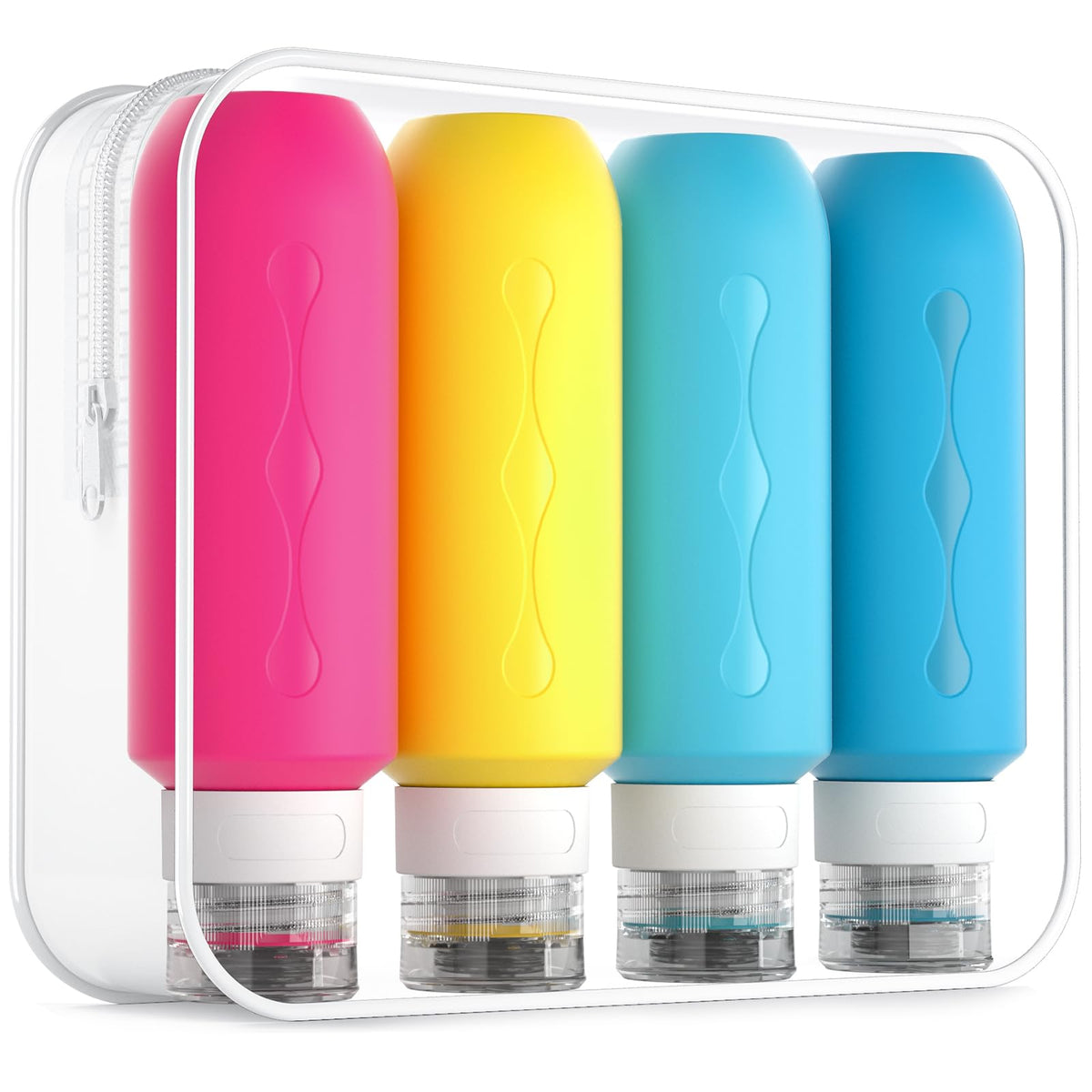 Gemice Travel Bottles set with clear PVC bag front view