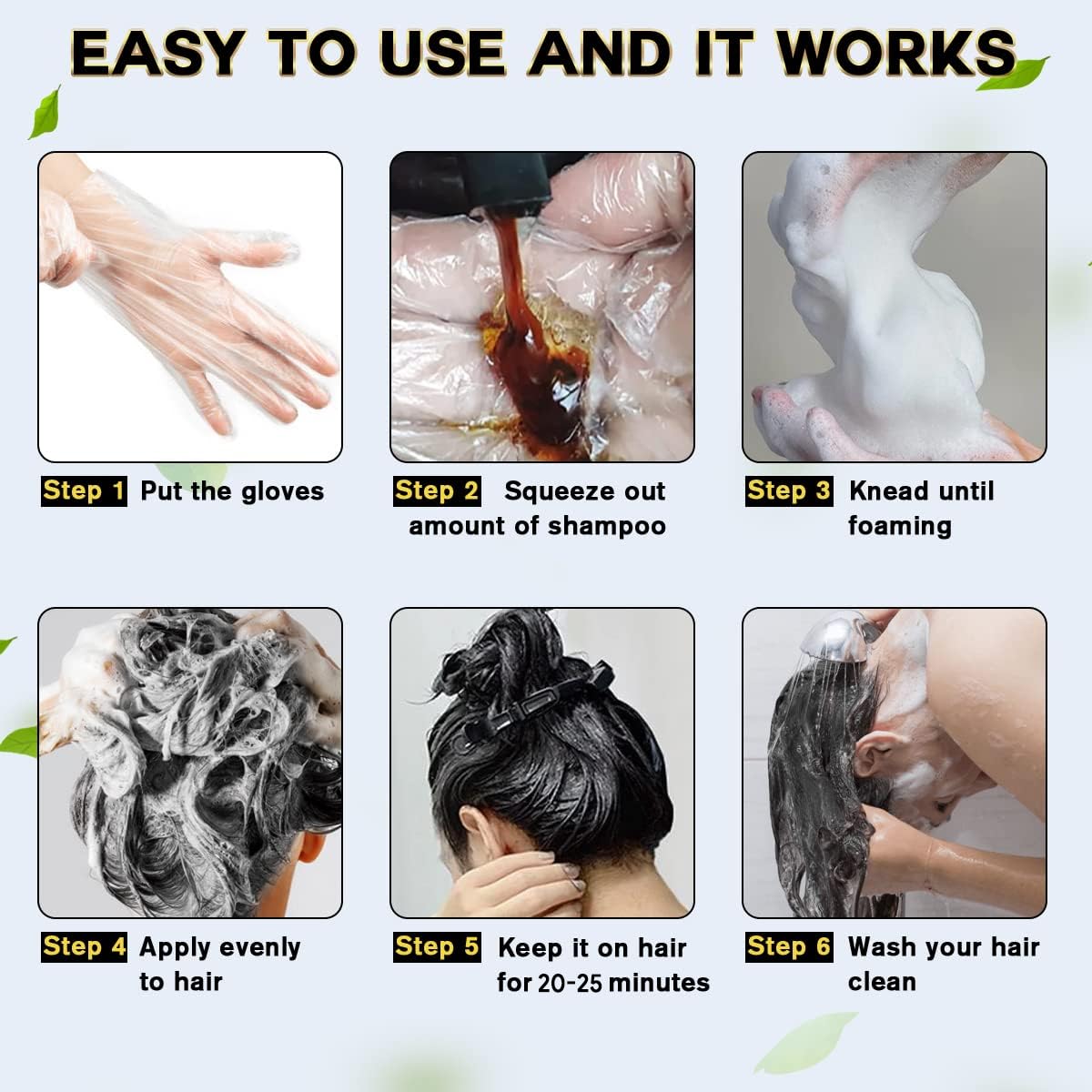 Generic Hair Dye Shampoo bottle back view with instructions