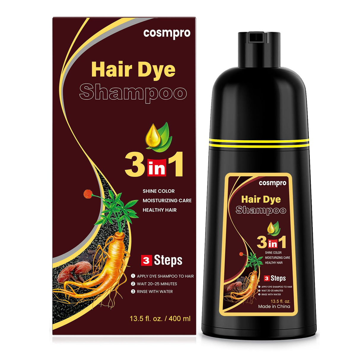 Generic Hair Dye Shampoo front view, 599g bottle
