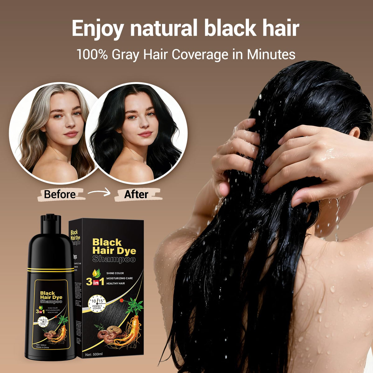Generic Hair Dye Shampoo side view with packaging