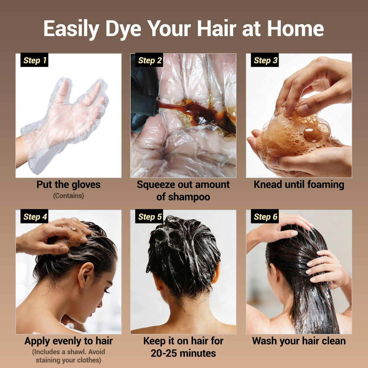 Generic Hair Dye Shampoo with gloves and timer