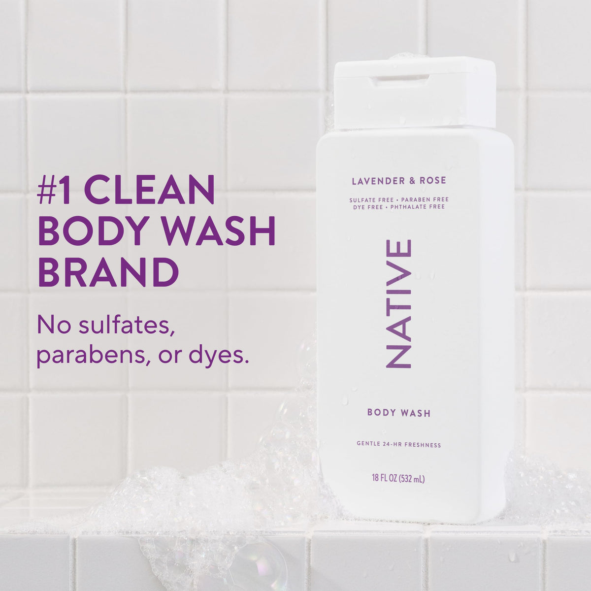 Generic Native Clean Body Wash Lavender & Rose bottle with label
