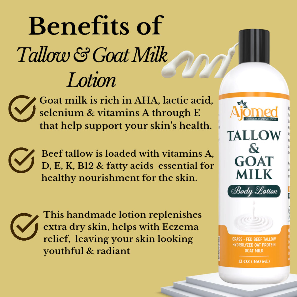 Generic Tallow & Goat Milk Body Lotion with oatmeal and honey ingredients