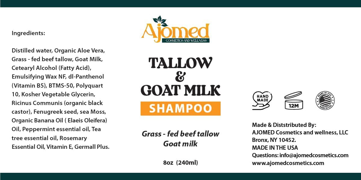 Generic Tallow & Goat Milk Shampoo on a bathroom shelf