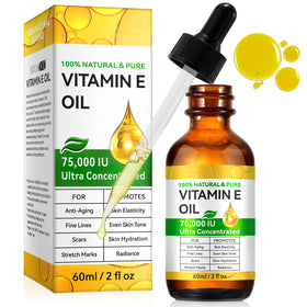 Generic Vitamin E Oil 75,000 IU front view in dark glass bottle