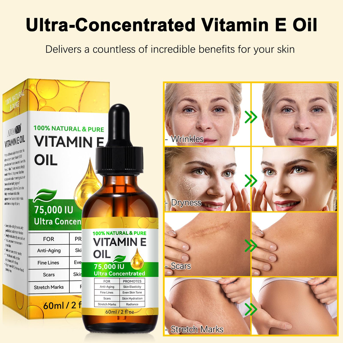 Generic Vitamin E Oil applied on skin with glistening effect