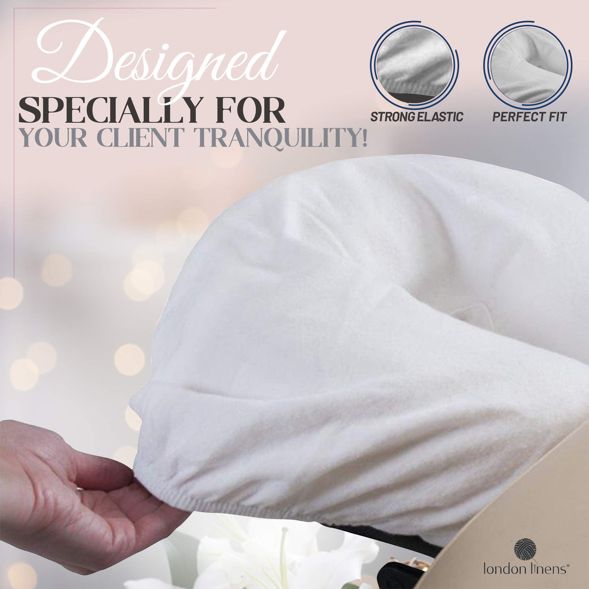 Generous size of LONDON LINENS massage table cover on a table