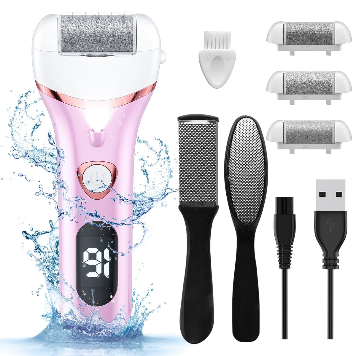 Geopu Electric Foot Callus Remover front view with accessories