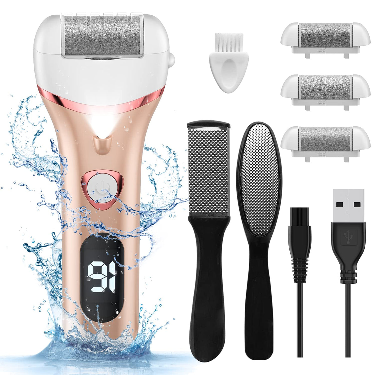 Geopu Electric Foot Callus Remover front view with accessories