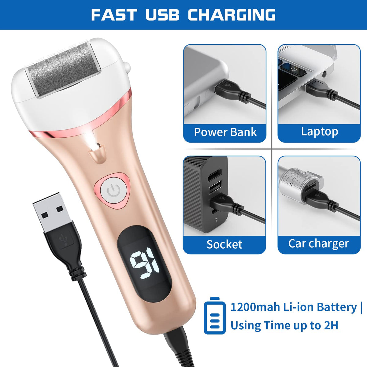 Geopu Electric Foot Callus Remover showing different roller heads