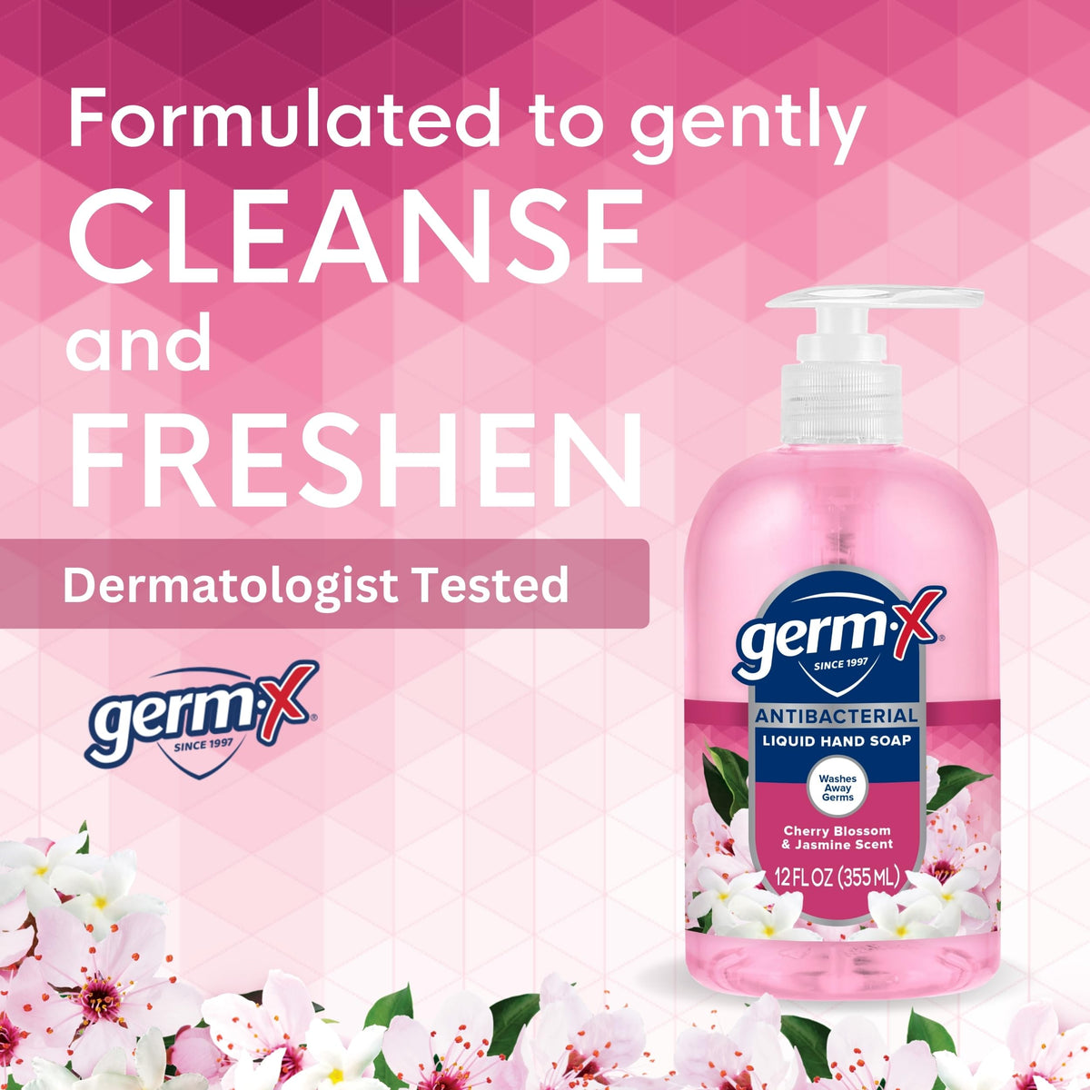 Germ-X Antibacterial Hand Soap 12 Oz with cherry blossom design