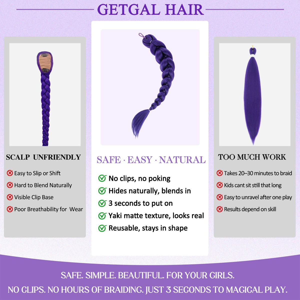 GetGal purple braids ponytail side view