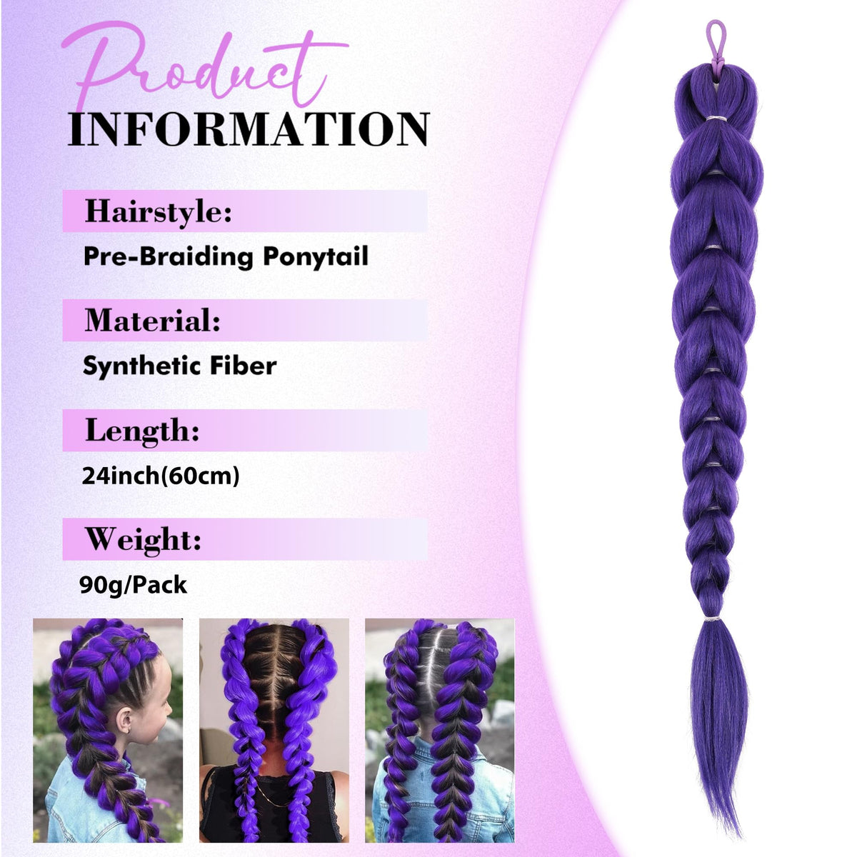 GetGal purple braids ponytail with elastic band