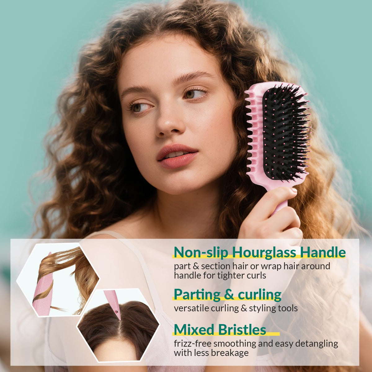 GFDCK Curl Defining Brush on a styling table with products
