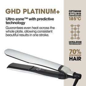 ghd Platinum+ flat iron side view displaying rounded barrel