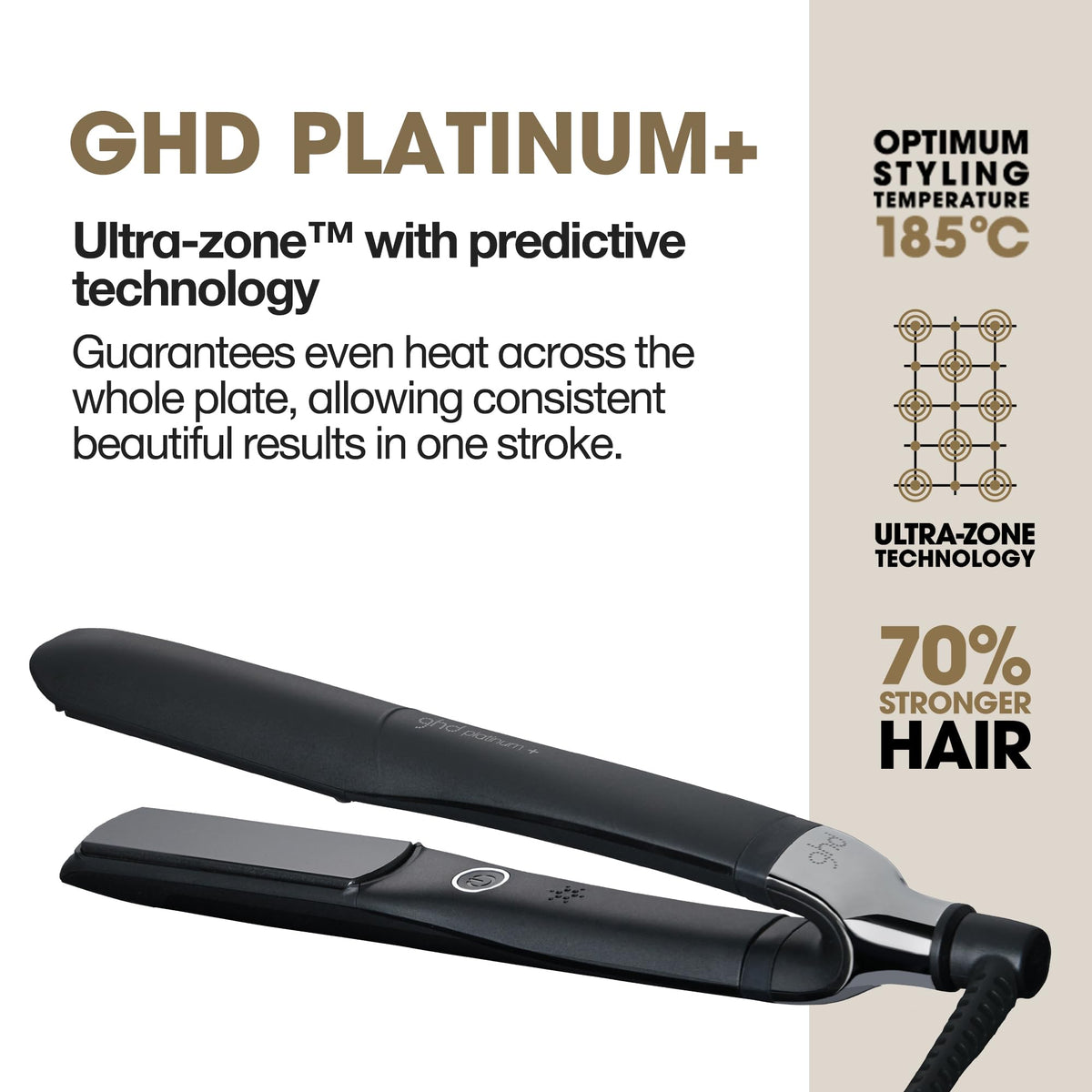 ghd Platinum+ Styler with rounded barrel for versatile styling