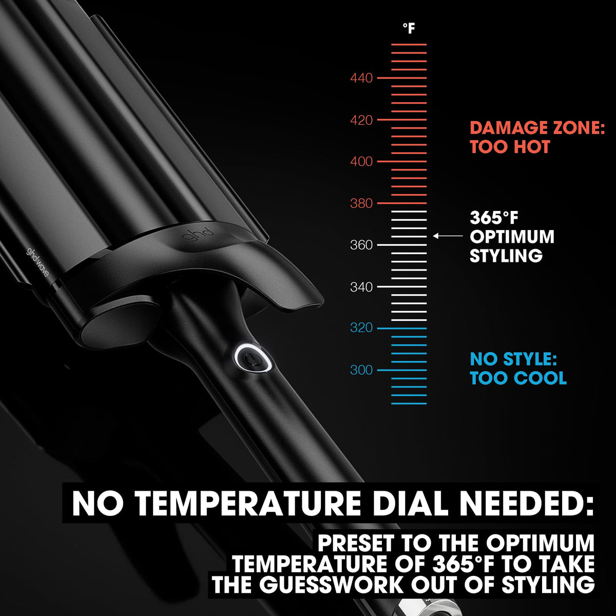 ghd Wave Triple Barrel Hair Waver with safety features highlighted