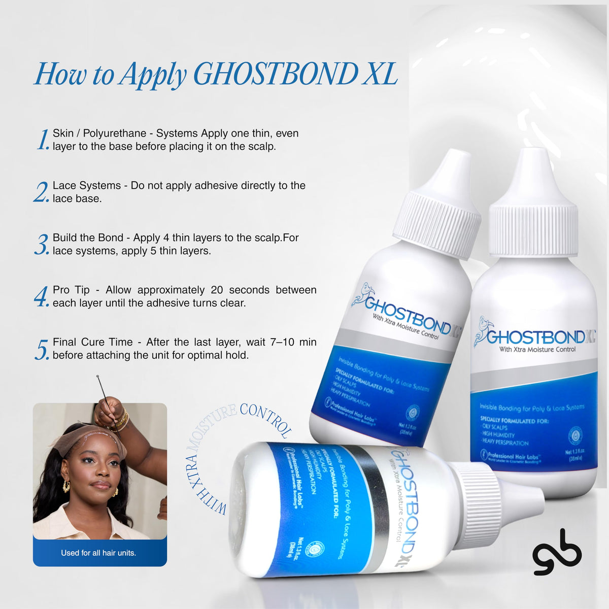 GHOSTBOND XL Adhesive application on scalp