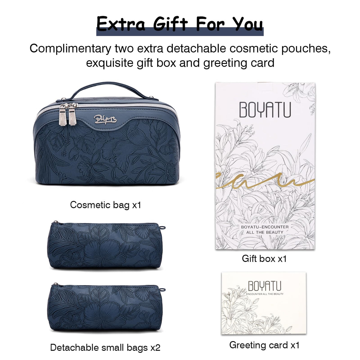 Gift packaging of BOYATU Travel Makeup Bags Set