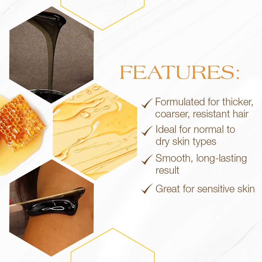 GIGI Dark Honee Soft Wax 14 oz with muslin strips