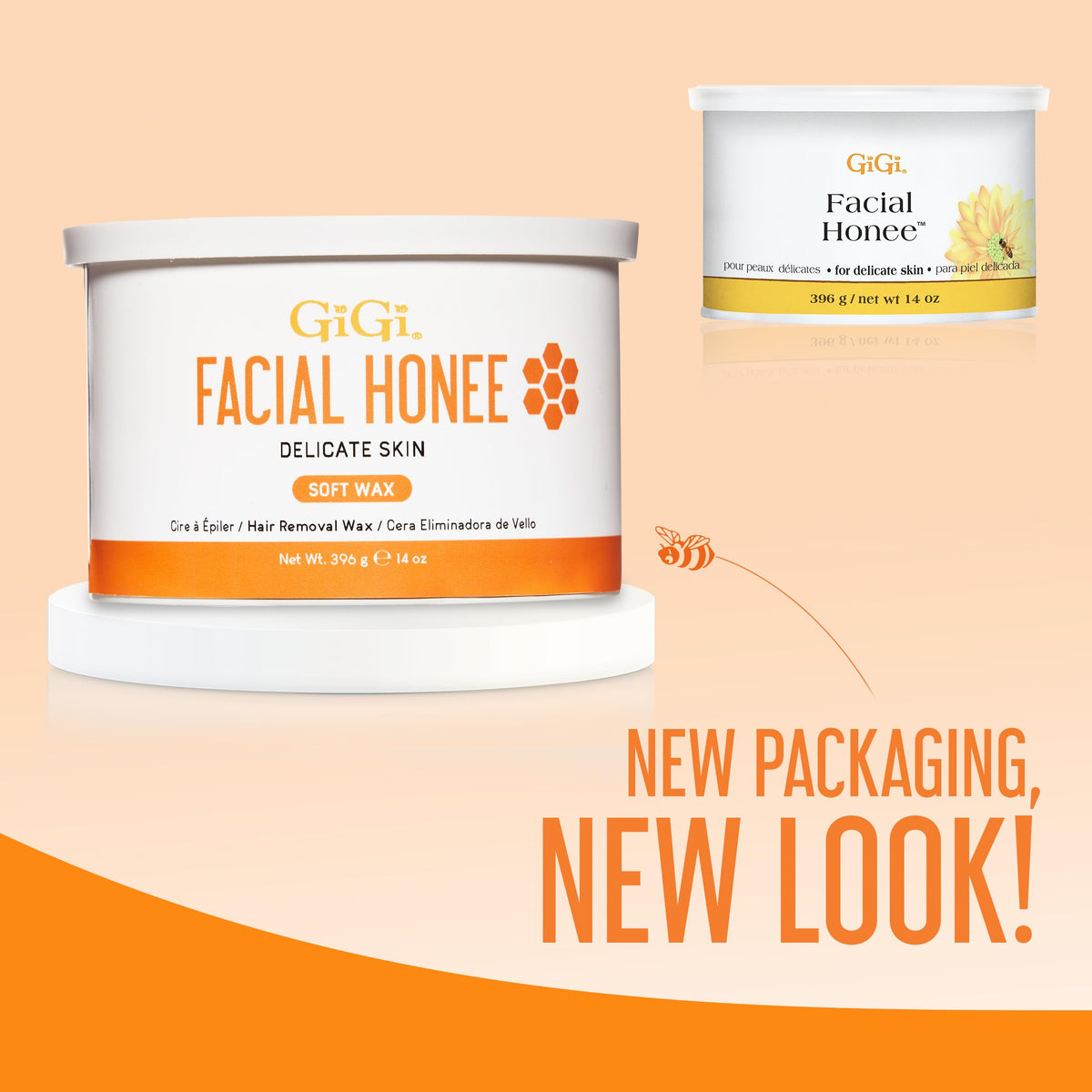 GIGI Facial Honee Wax can with wax spread on a strip