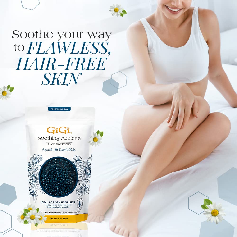 GIGI Hard Wax Beads packaging with chamomile flowers