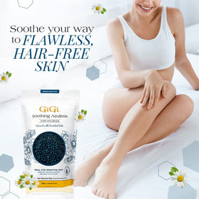 GIGI Hard Wax Beads packaging with chamomile flowers