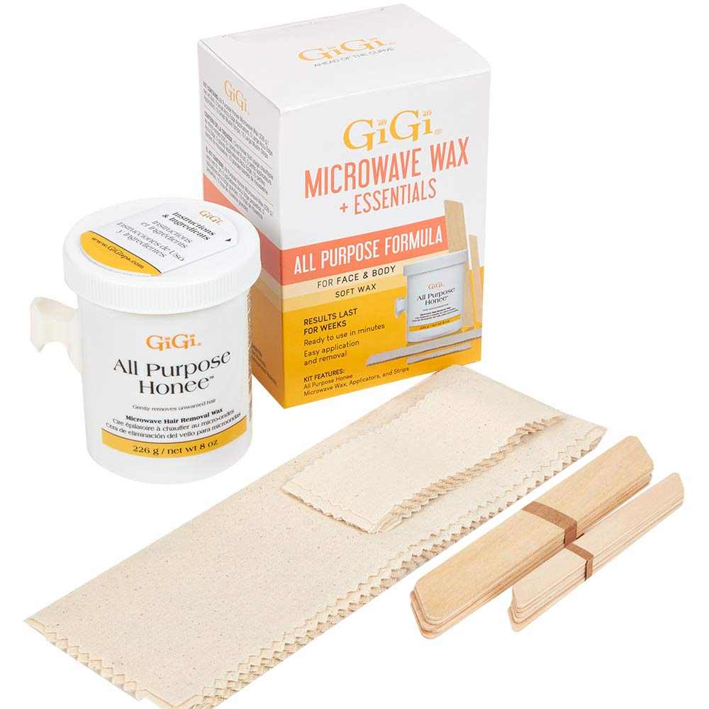GIGI Microwave Wax Kit front view with 8oz tub and applicators