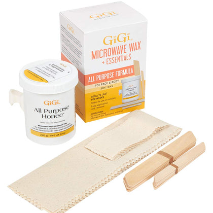 GIGI Microwave Wax Kit front view with 8oz tub and applicators