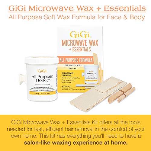 GIGI Microwave Wax Kit with wax tub and strips in use