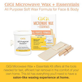 GIGI Microwave Wax Kit with wax tub and strips in use