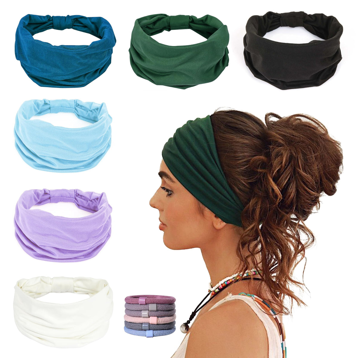 GiLi 6 Pack Wide Headbands in assorted colors front view