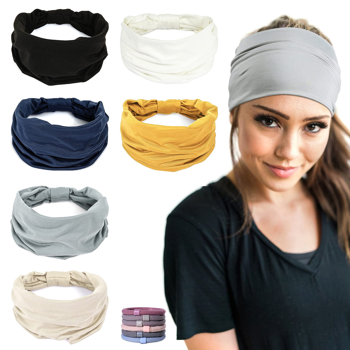 GiLi 6 Pack Wide Headbands in various colors front view