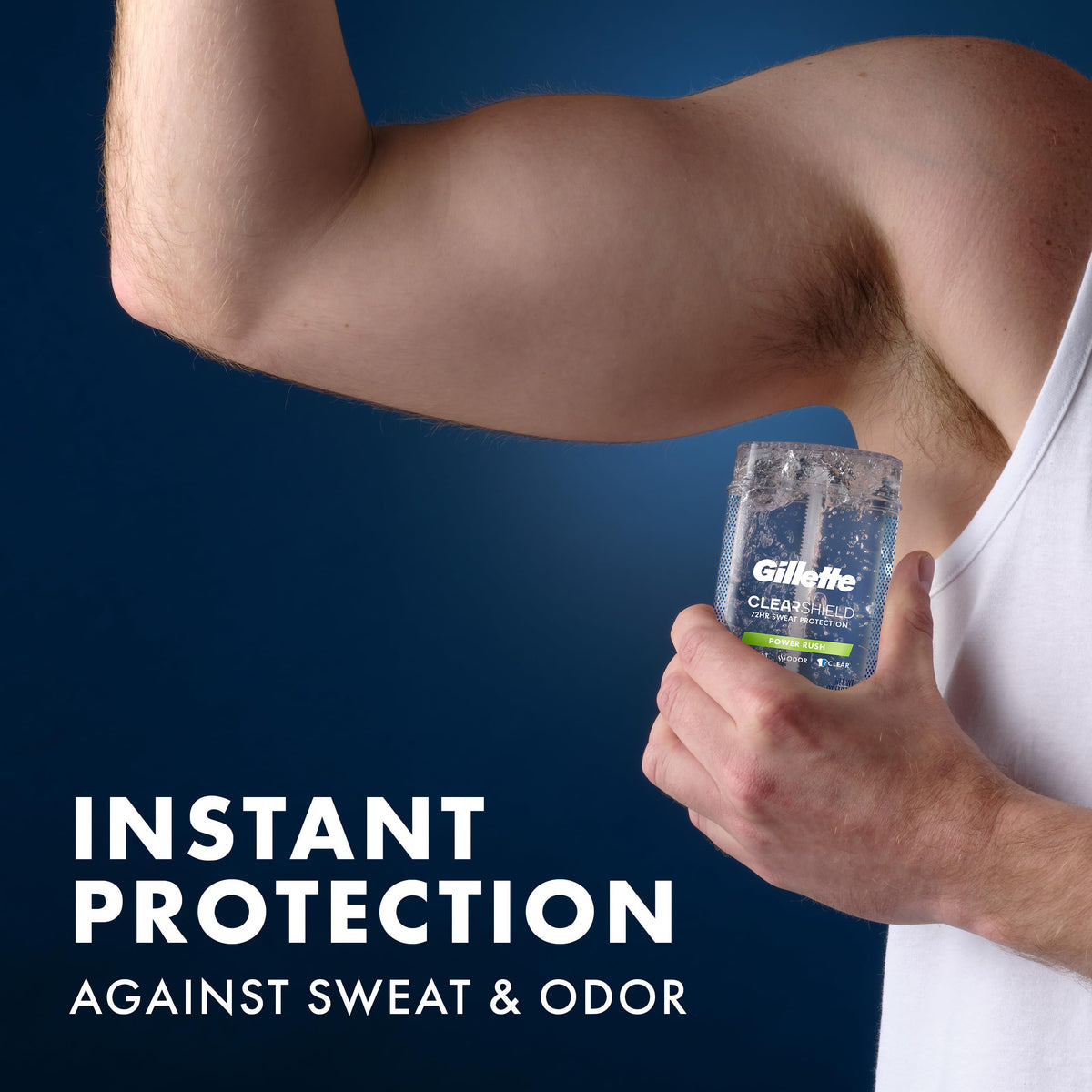 Gillette Antiperspirant Deodorant Power Rush with sports gear