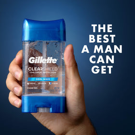 Gillette Clear Gel Anti-Perspirant on a bathroom shelf