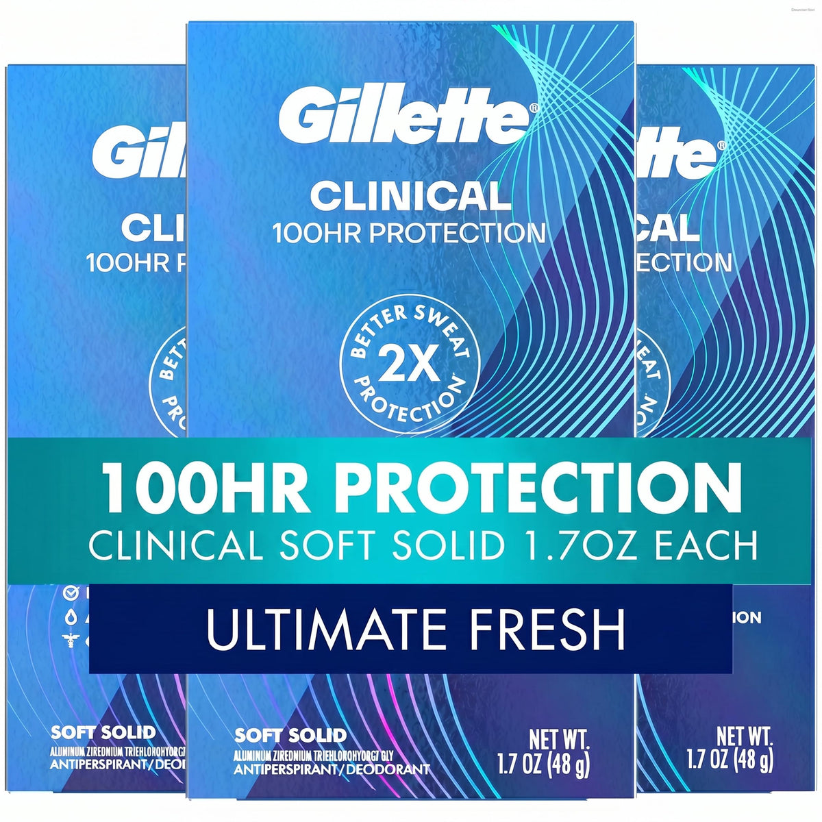Gillette Clinical Antiperspirant and Deodorant 3-pack front view