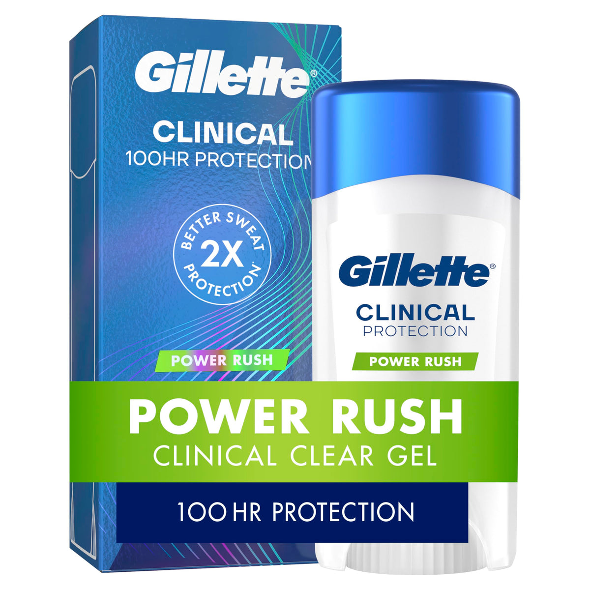 Gillette Clinical Antiperspirant and Deodorant front view, Power Rush scent