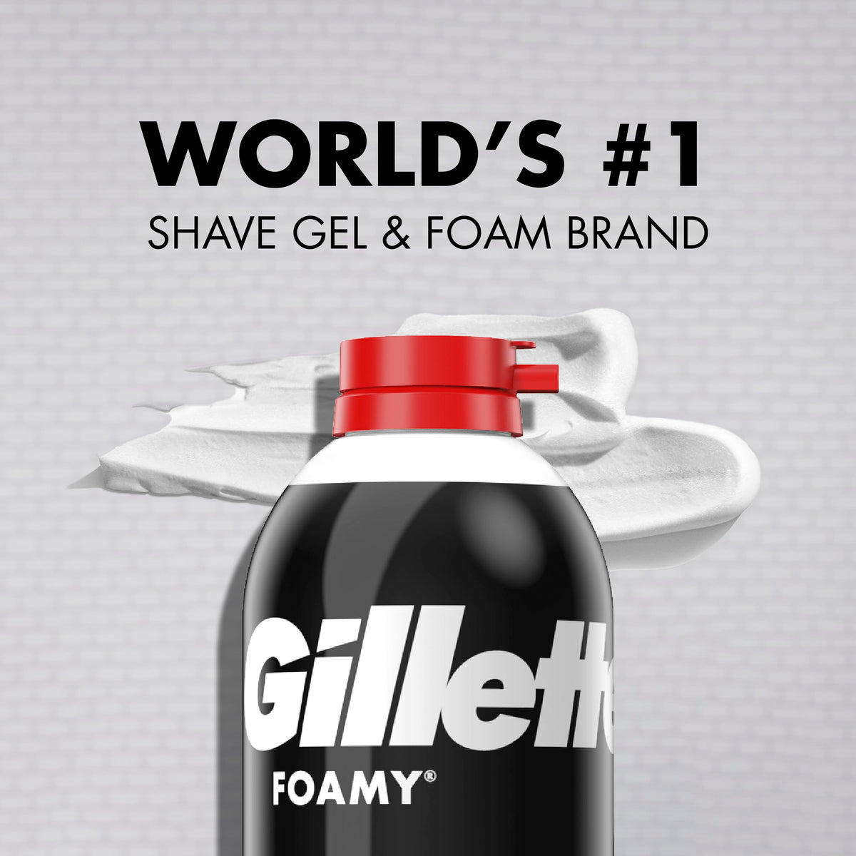 Gillette Foamy Regular Shaving Cream in bathroom setting