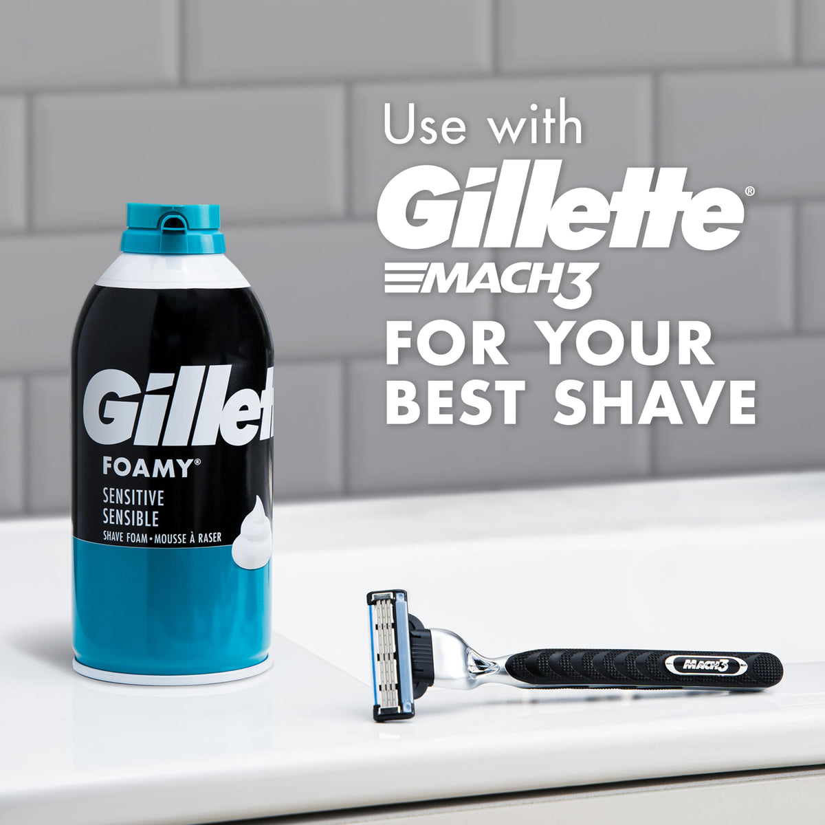 Gillette Foamy Shaving Cream with shaving accessories