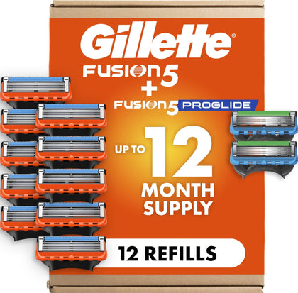 Gillette Fusion5 and ProGlide razor blade refills 12 count pack front view