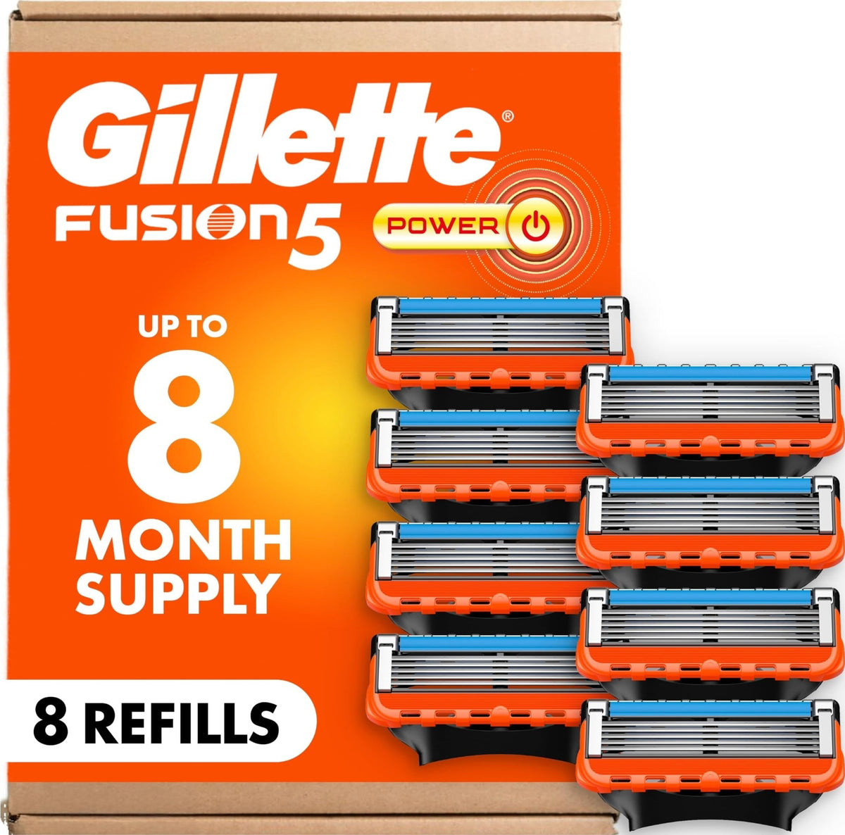 Gillette Fusion5 Power Razor Blade Refills 8 Count package front view