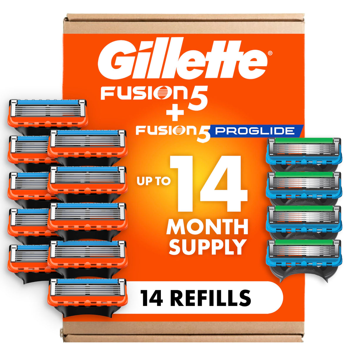 Gillette Fusion5 ProGlide Razor Refills 14 Count packaging front view