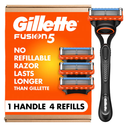 Gillette Fusion5 razor handle front view with blade attached