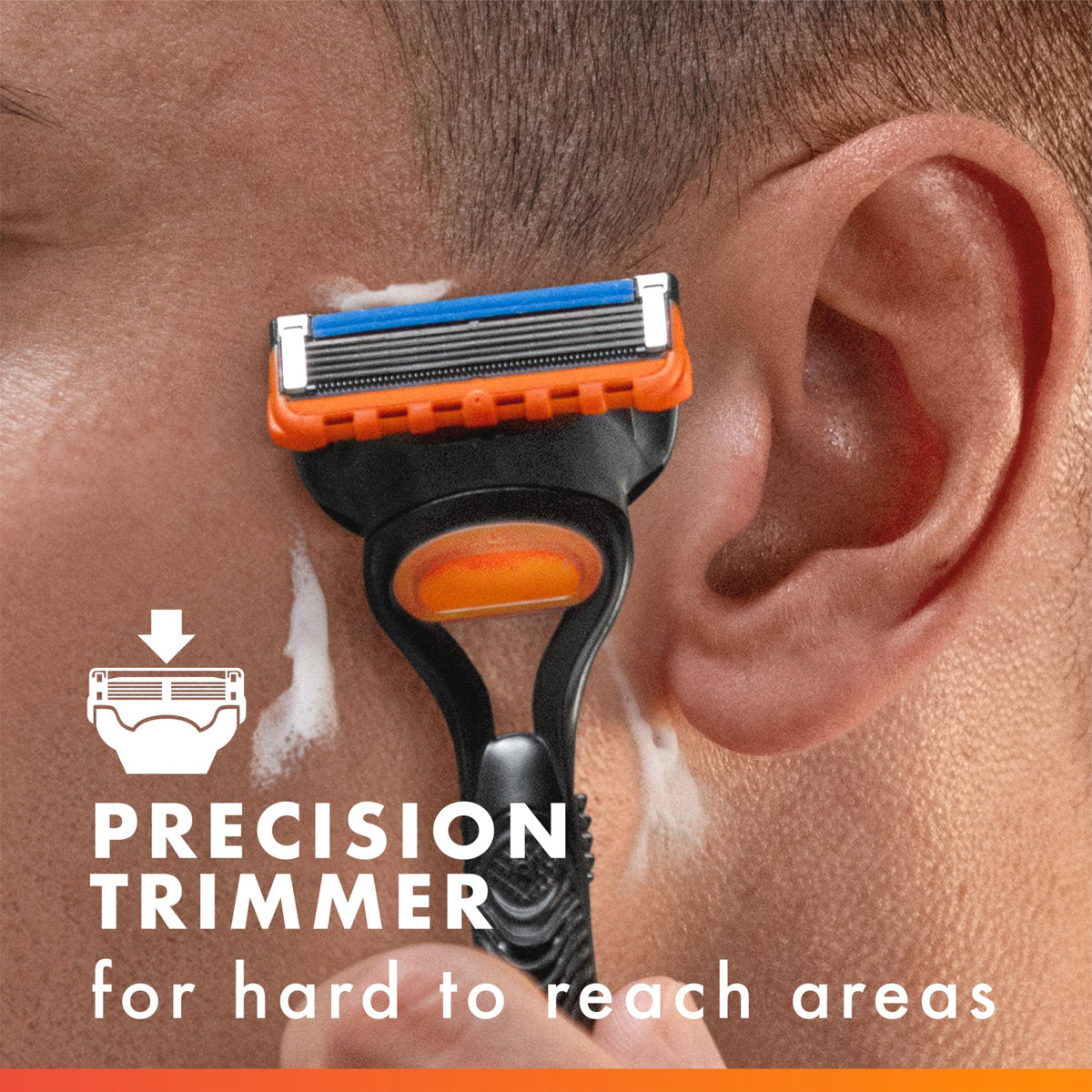 Gillette Fusion5 razor with blade refill pack on a countertop