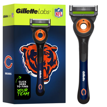 Gillette Labs NFL Bears Edition Shaving Razor front view with exfoliating bar