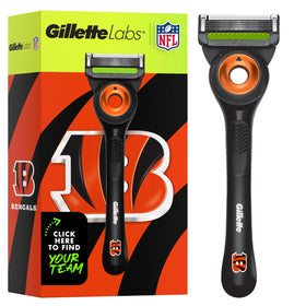 Gillette Labs NFL Bengals Edition Razor front view with exfoliating bar