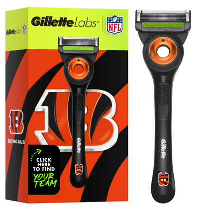 Gillette Labs NFL Bengals Edition Razor front view with exfoliating bar