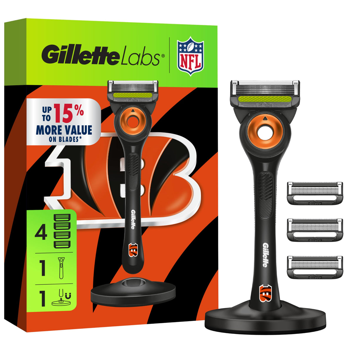 Gillette Labs NFL Bengals Edition Shaving Razor front view