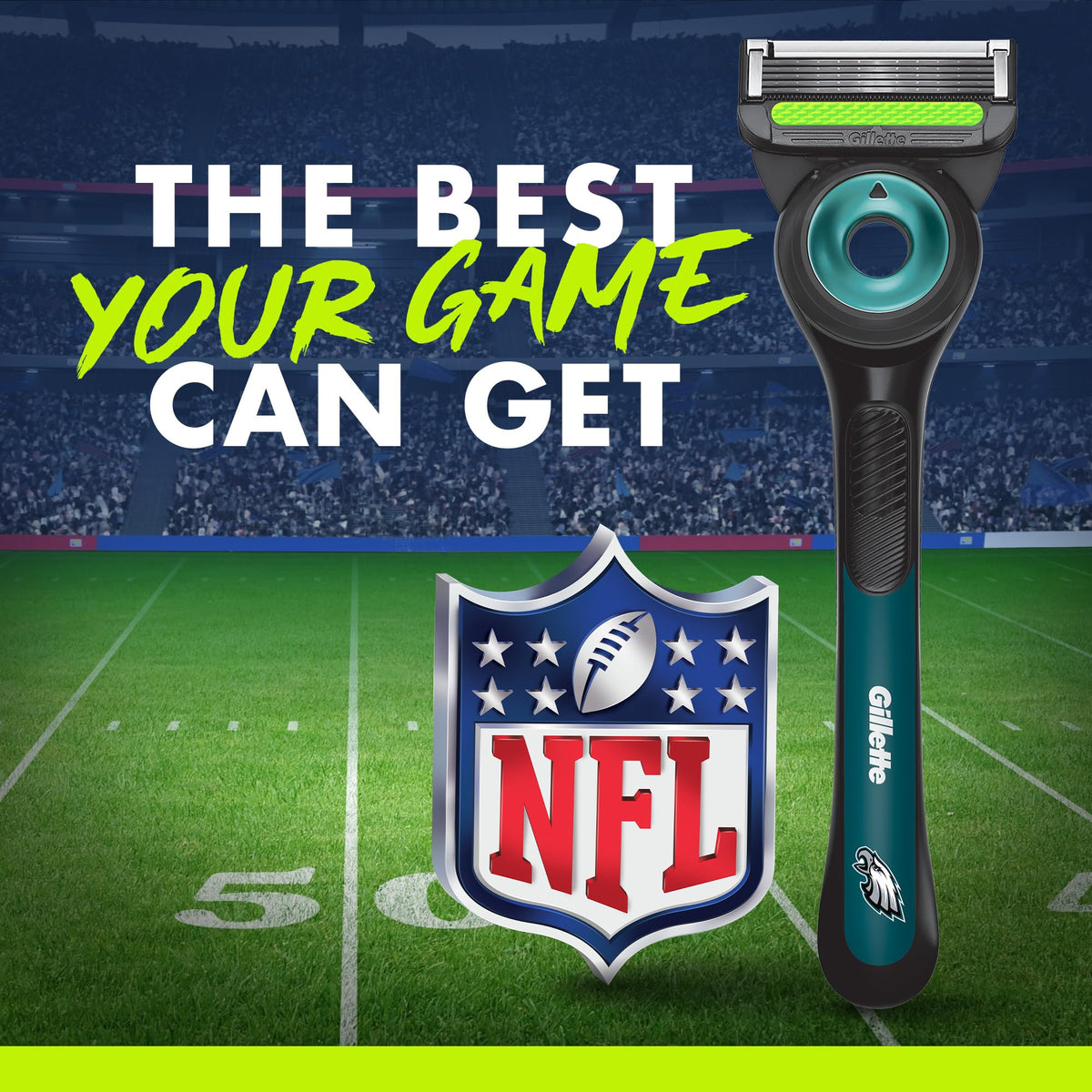 Gillette Labs NFL Eagles Edition Razor on a bathroom counter
